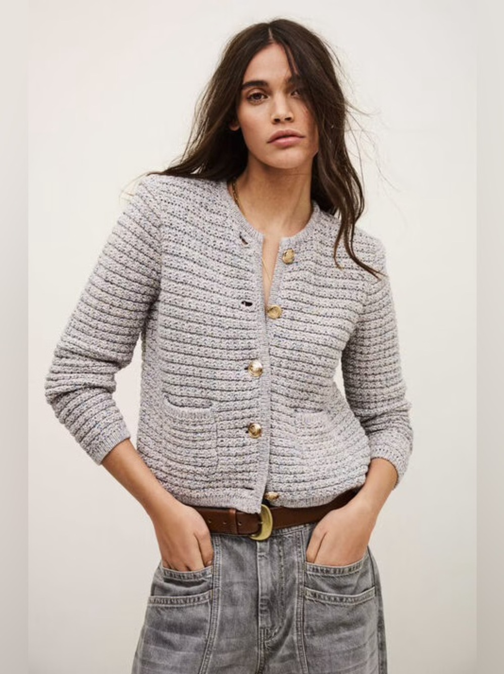 ba&sh Bash Guspa Multicolor Tweed Cardigan Jacket Gray Pastel Multi | size 1 / S